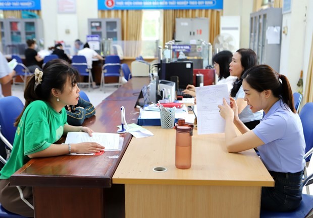 A job seeker is given advice at the employment service centre of the Thai Binh provincial Department of Labour, Invalids and Social Affairs. (Photo: VNA)
