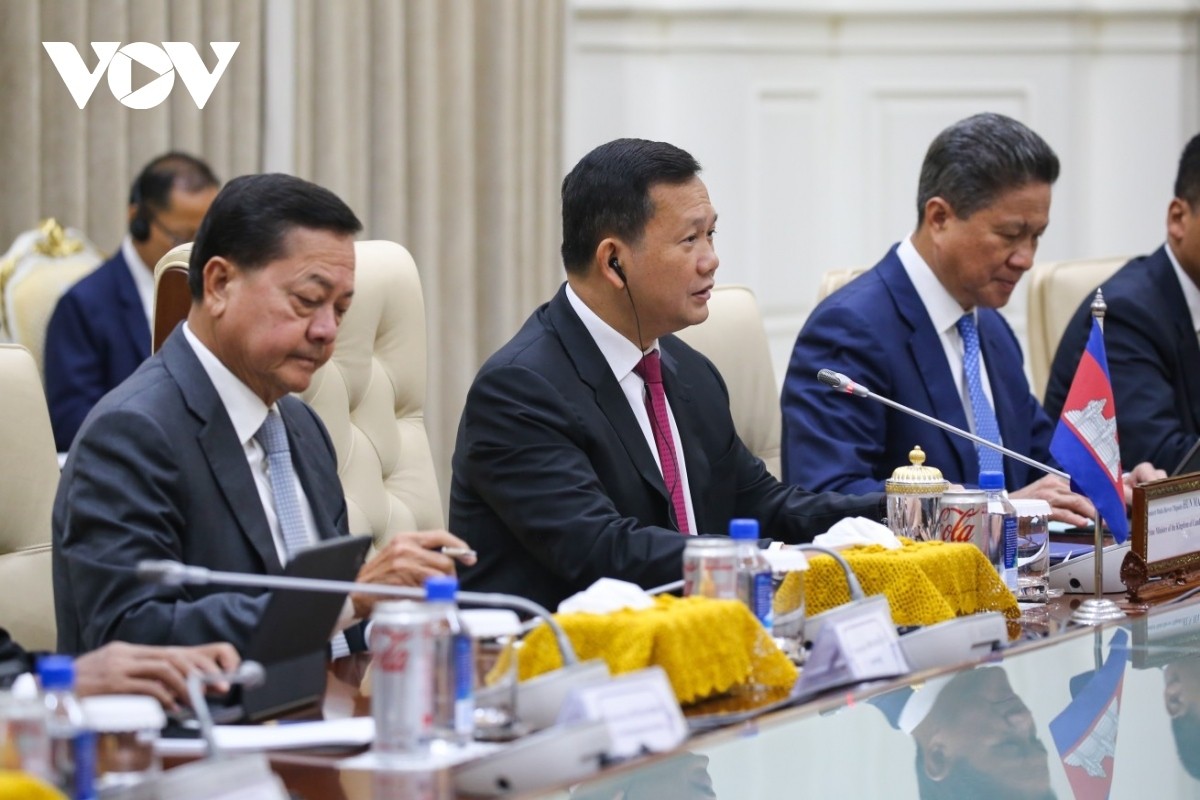 Cambodian Prime Minister Hun Manet speaks at the talks