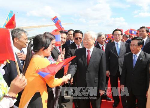 general secretary nguyen phu trong pays official friendly visit to laos